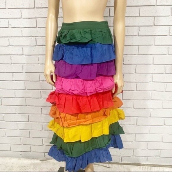 FARM Rio Color-Block Tiered Midi Skirt • Size XS • Vibrant Multi-Color Statement - Picture 10 of 13